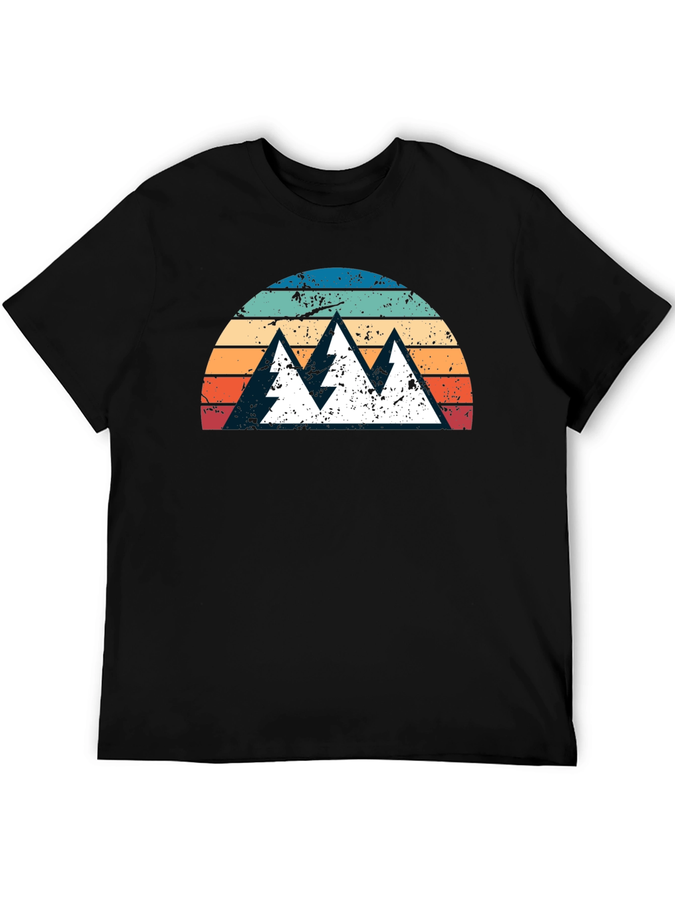 Retro Mountain Sunset Graphic Tee - Black Cotton Shirt
