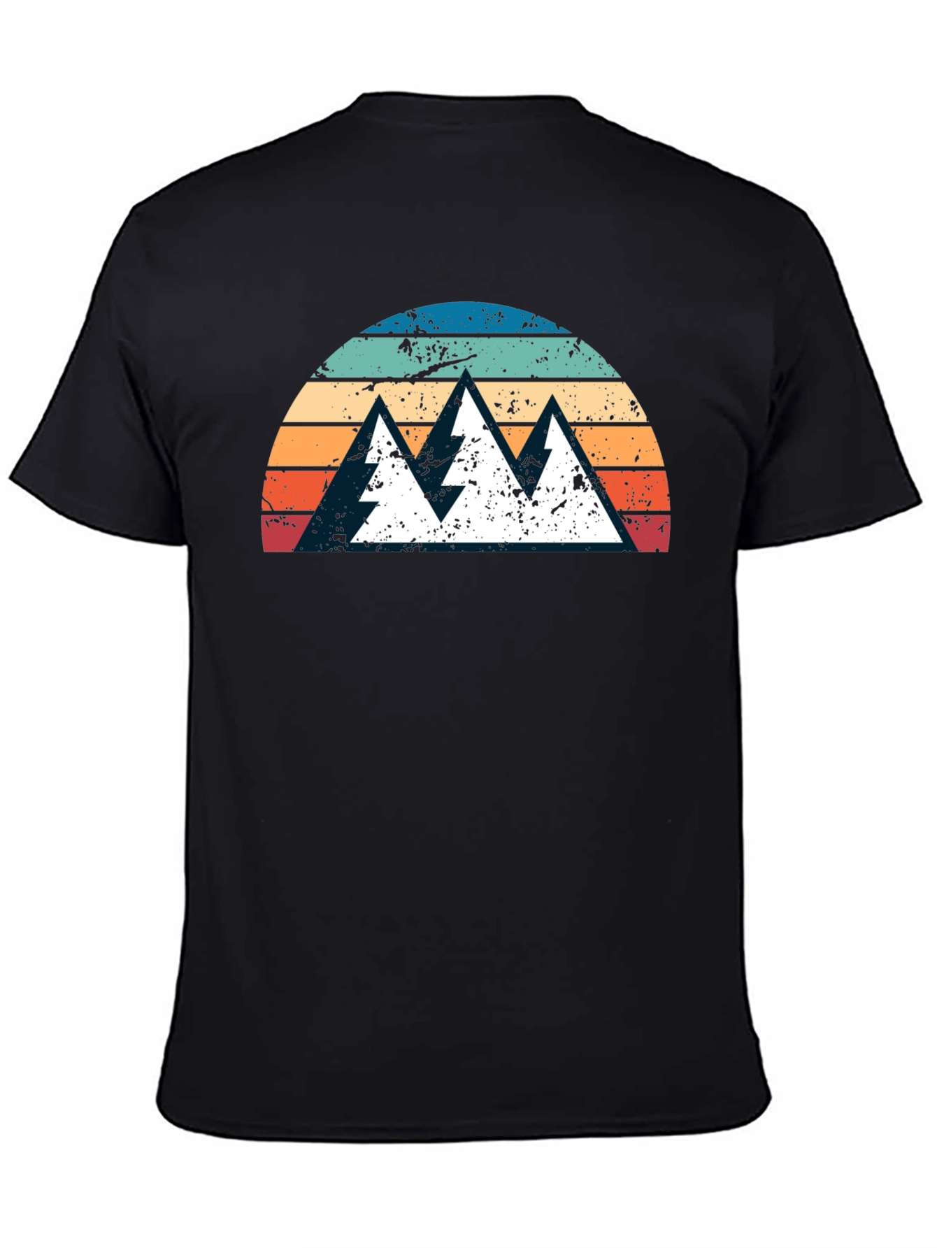 Retro Mountain Sunset Graphic Tee - Black Cotton Shirt