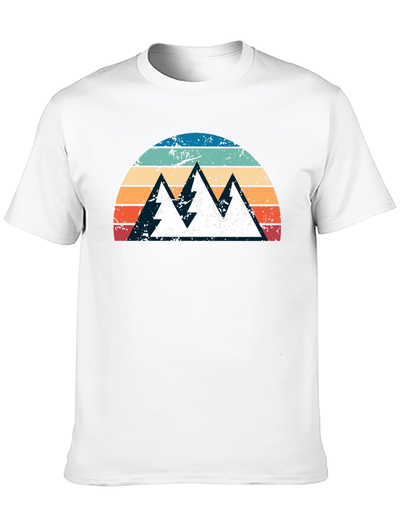 Retro Mountain Sunset Graphic Tee - Black Cotton Shirt