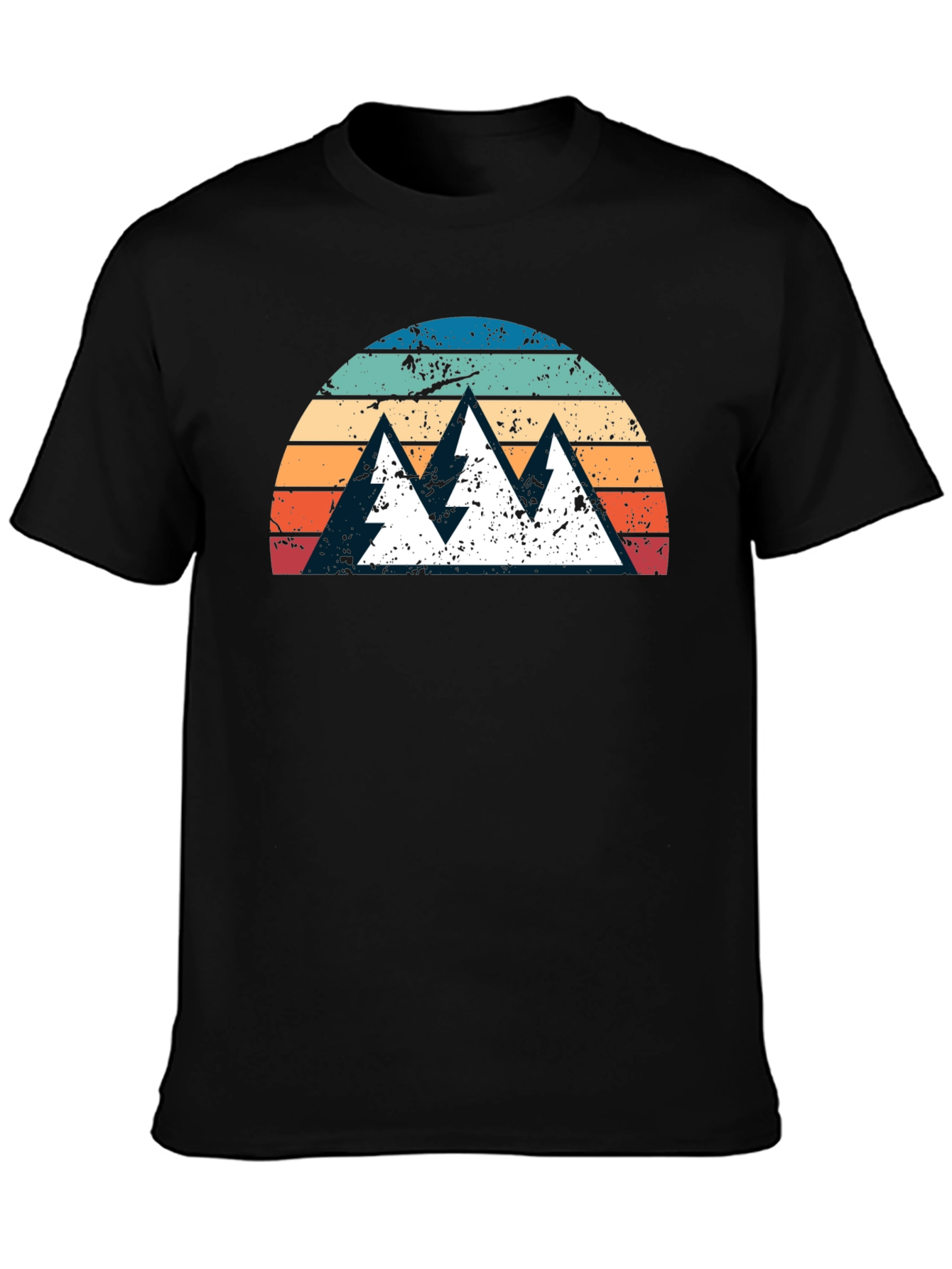 Retro Mountain Sunset Graphic Tee - Black Cotton Shirt