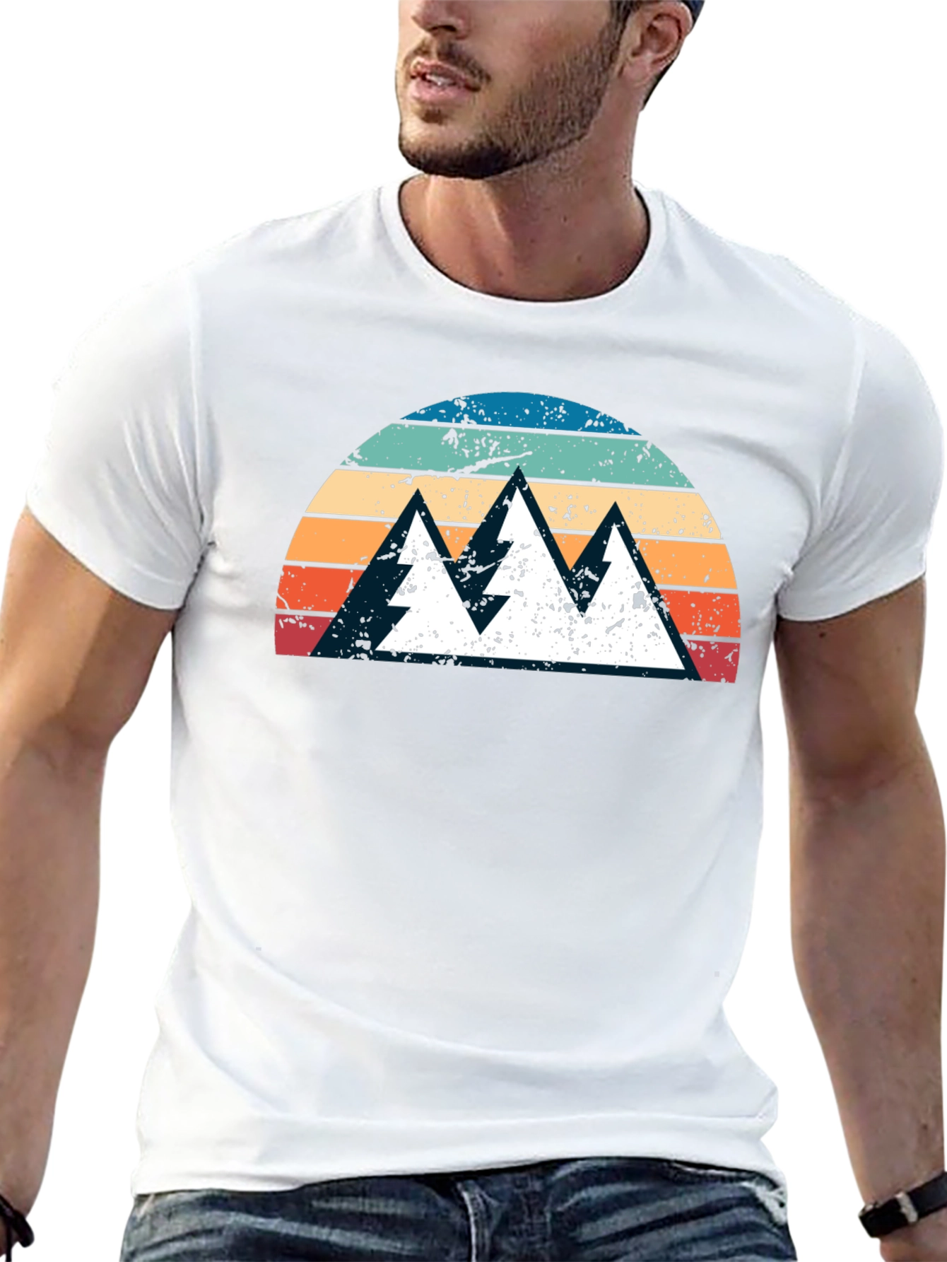 Retro Mountain Sunset Graphic Tee - Black Cotton Shirt