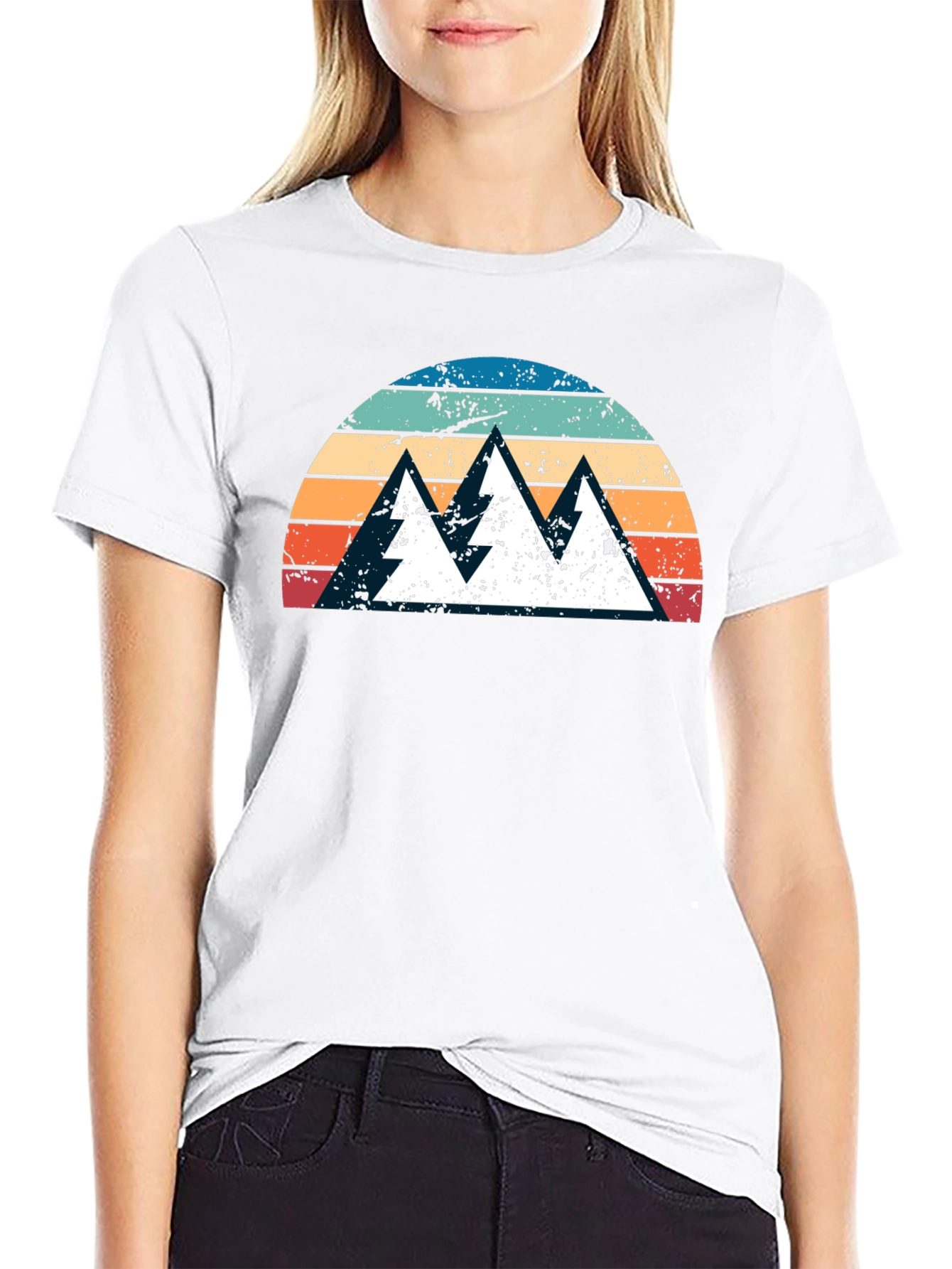 Retro Mountain Sunset Graphic Tee - Black Cotton Shirt