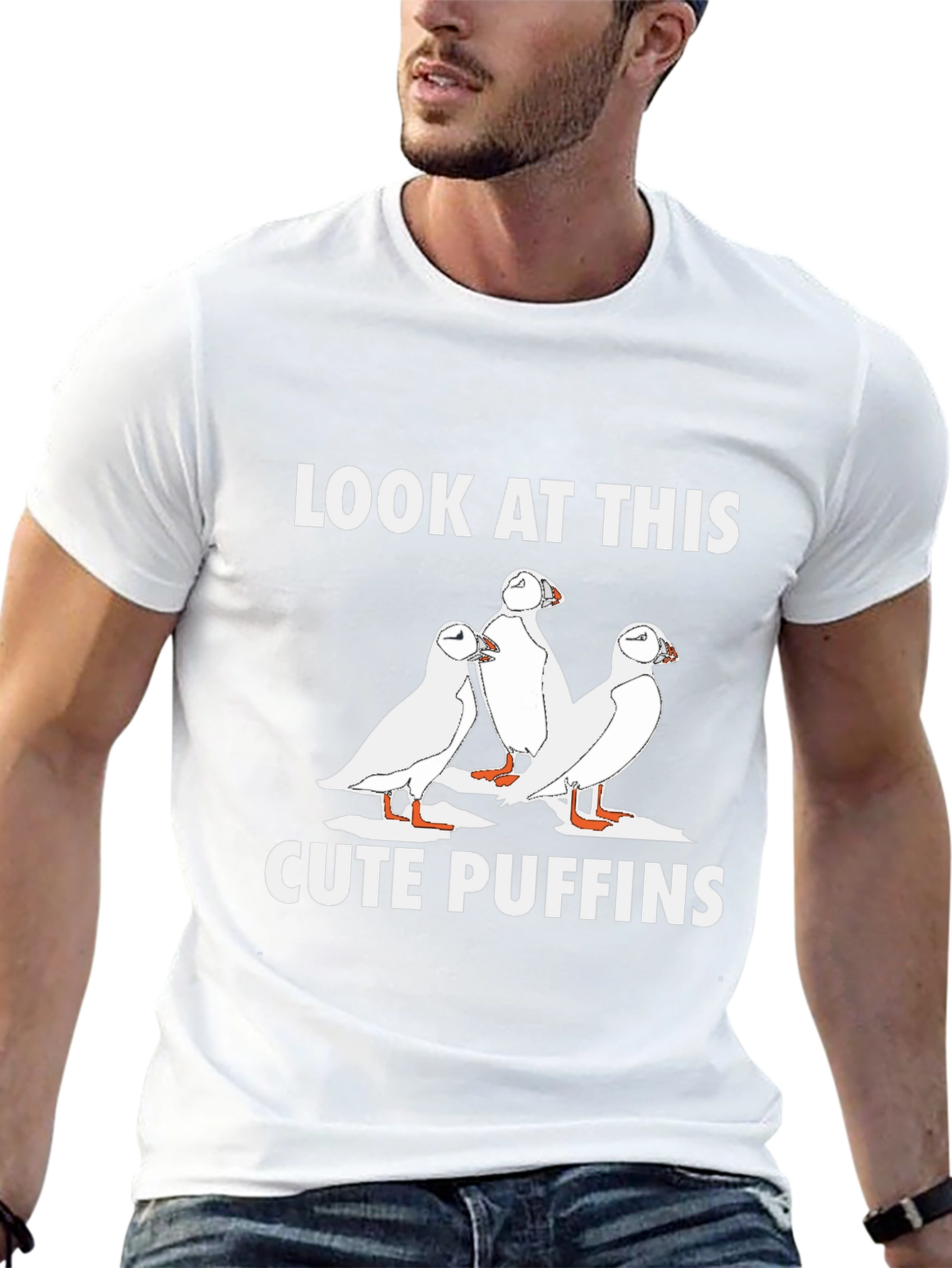 Cute Puffins Graphic T-Shirt - Black