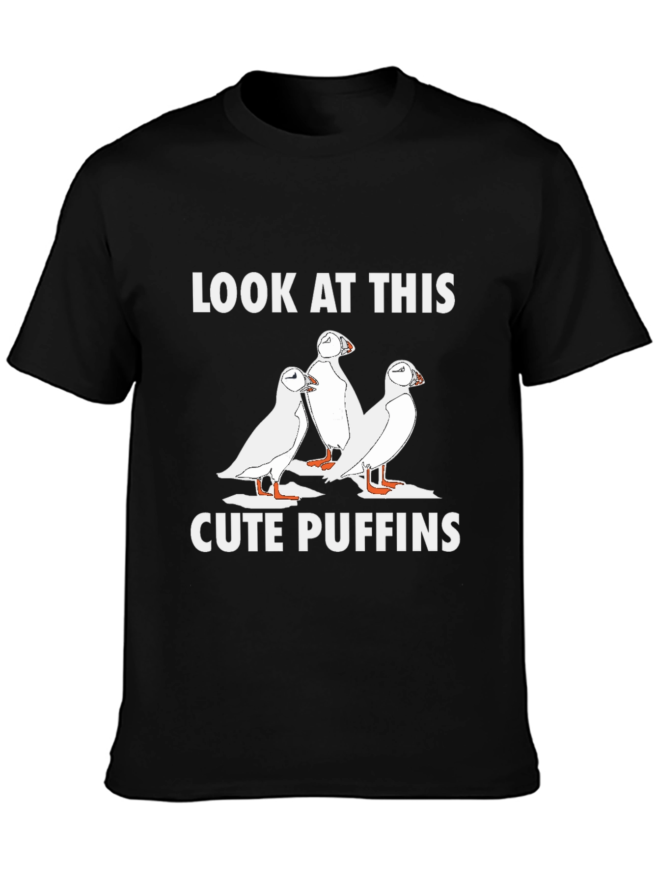 Cute Puffins Graphic T-Shirt - Black