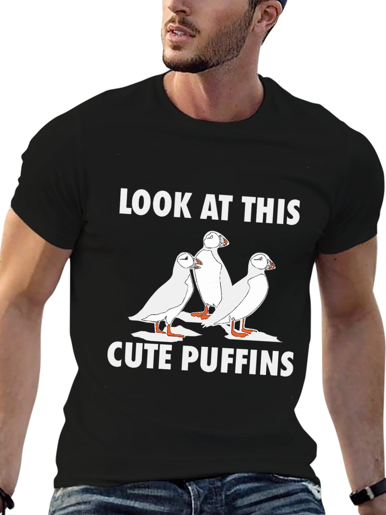 Cute Puffins Graphic T-Shirt - Black