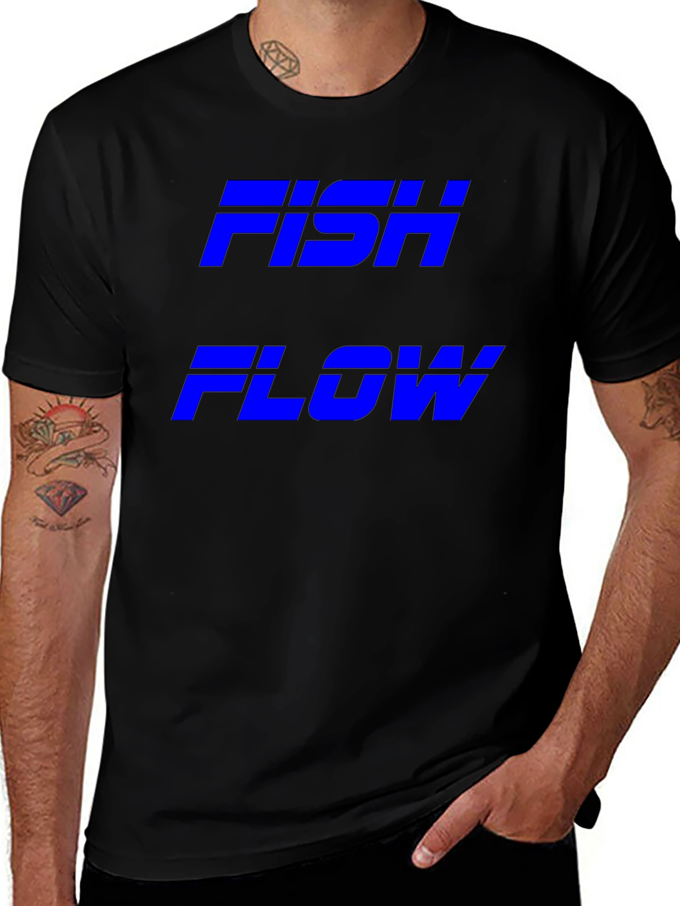 FISH FLOW Black Graphic T-Shirt