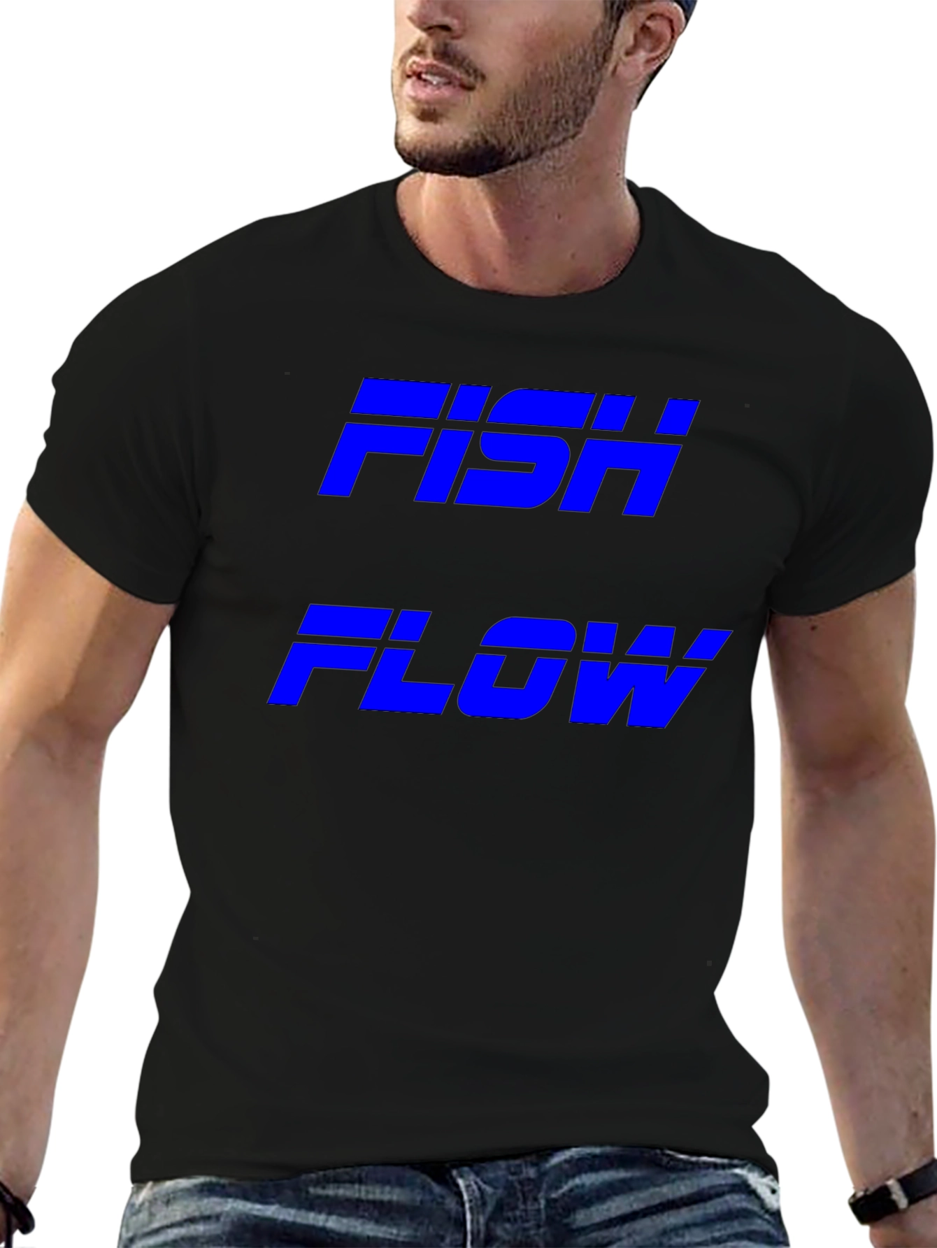 FISH FLOW Black Graphic T-Shirt
