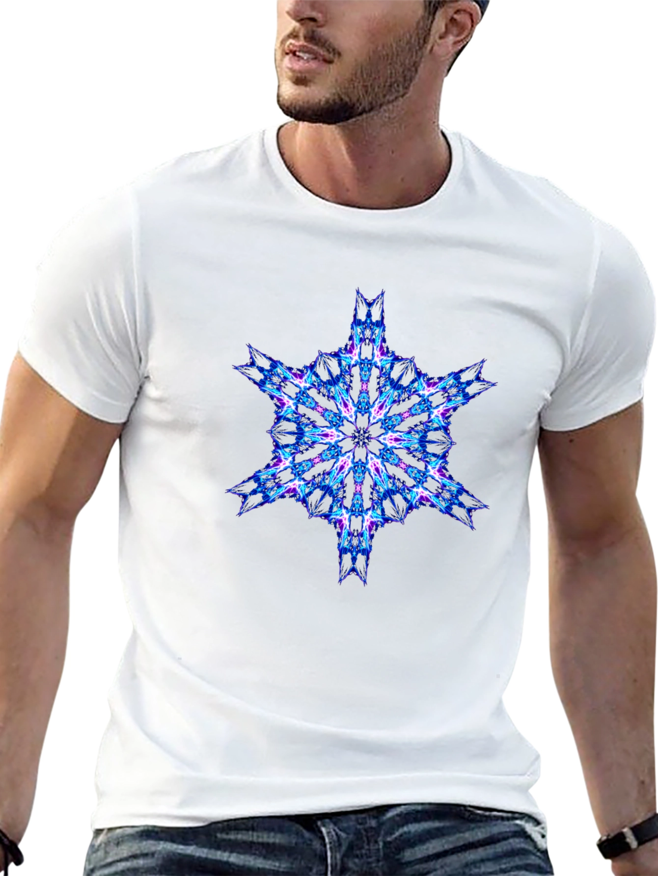 Geometric Fractal Tee - Cyberpunk Style