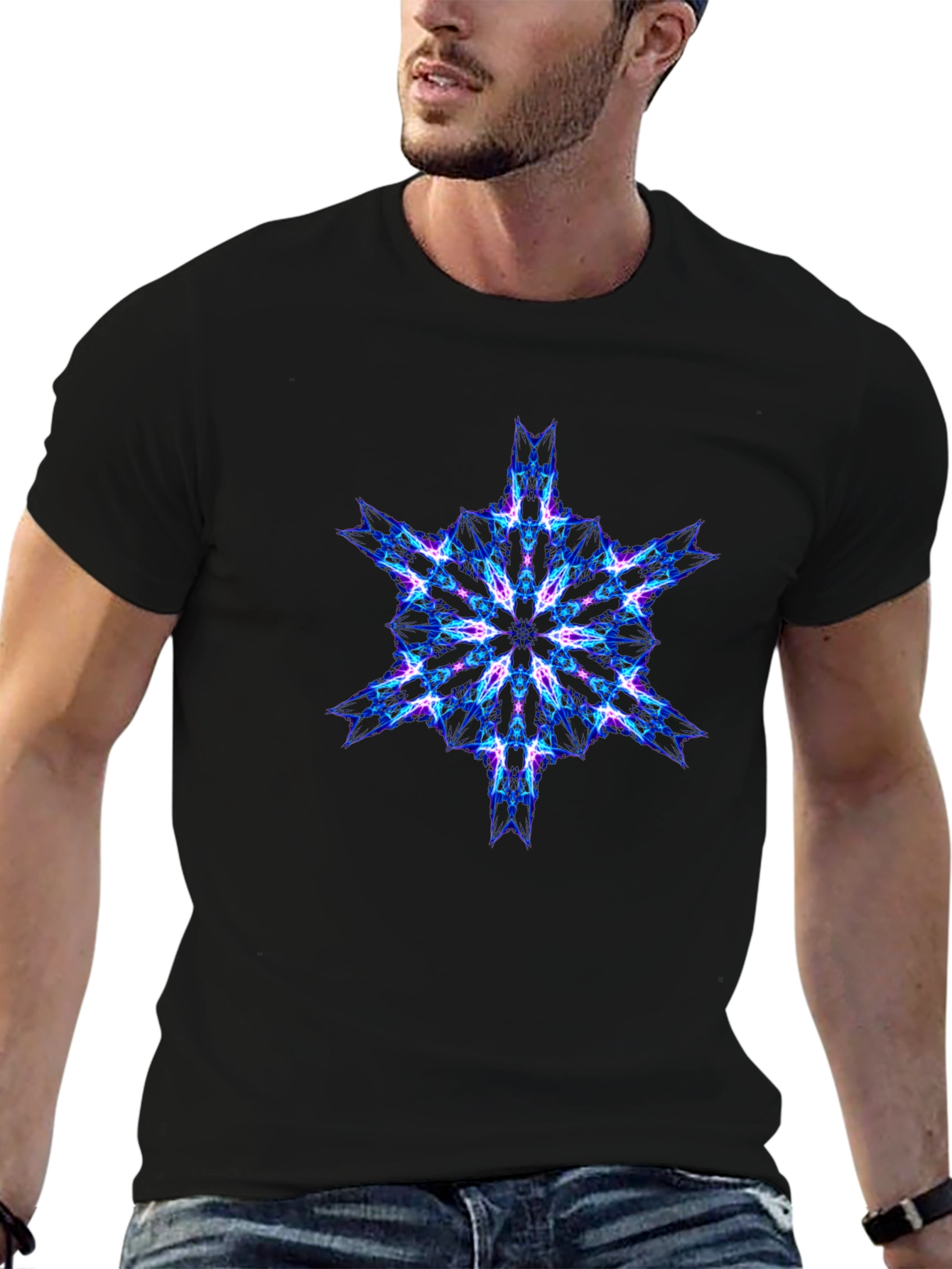 Geometric Fractal Tee - Cyberpunk Style