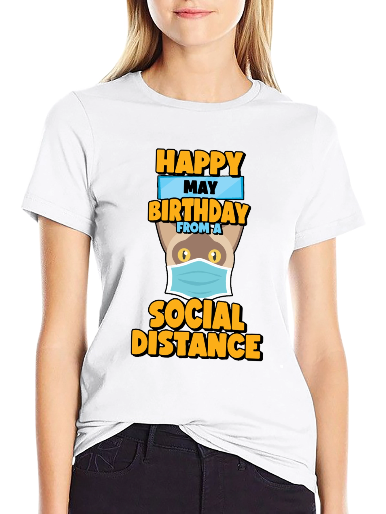 Happy May Birthday Social Distance Cat T-Shirt