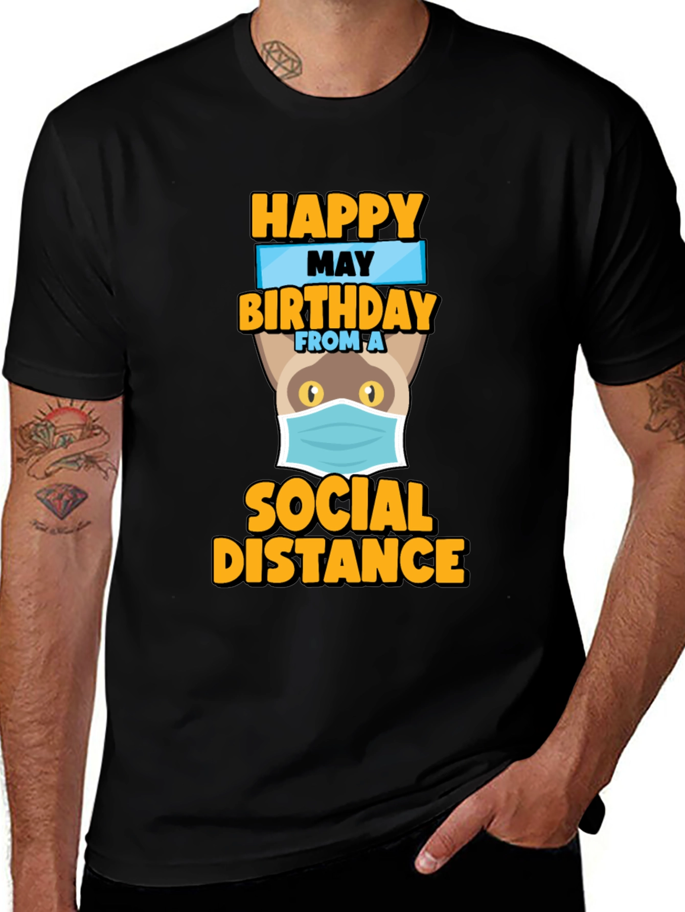Happy May Birthday Social Distance Cat T-Shirt