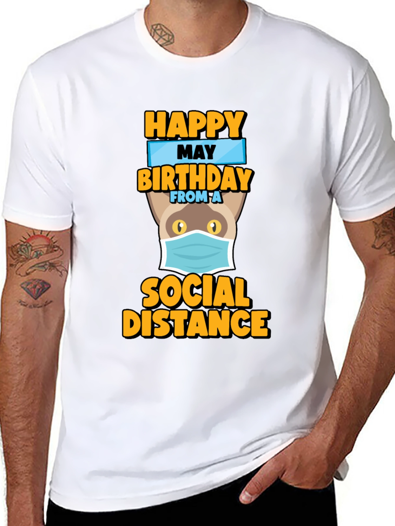 Happy May Birthday Social Distance Cat T-Shirt