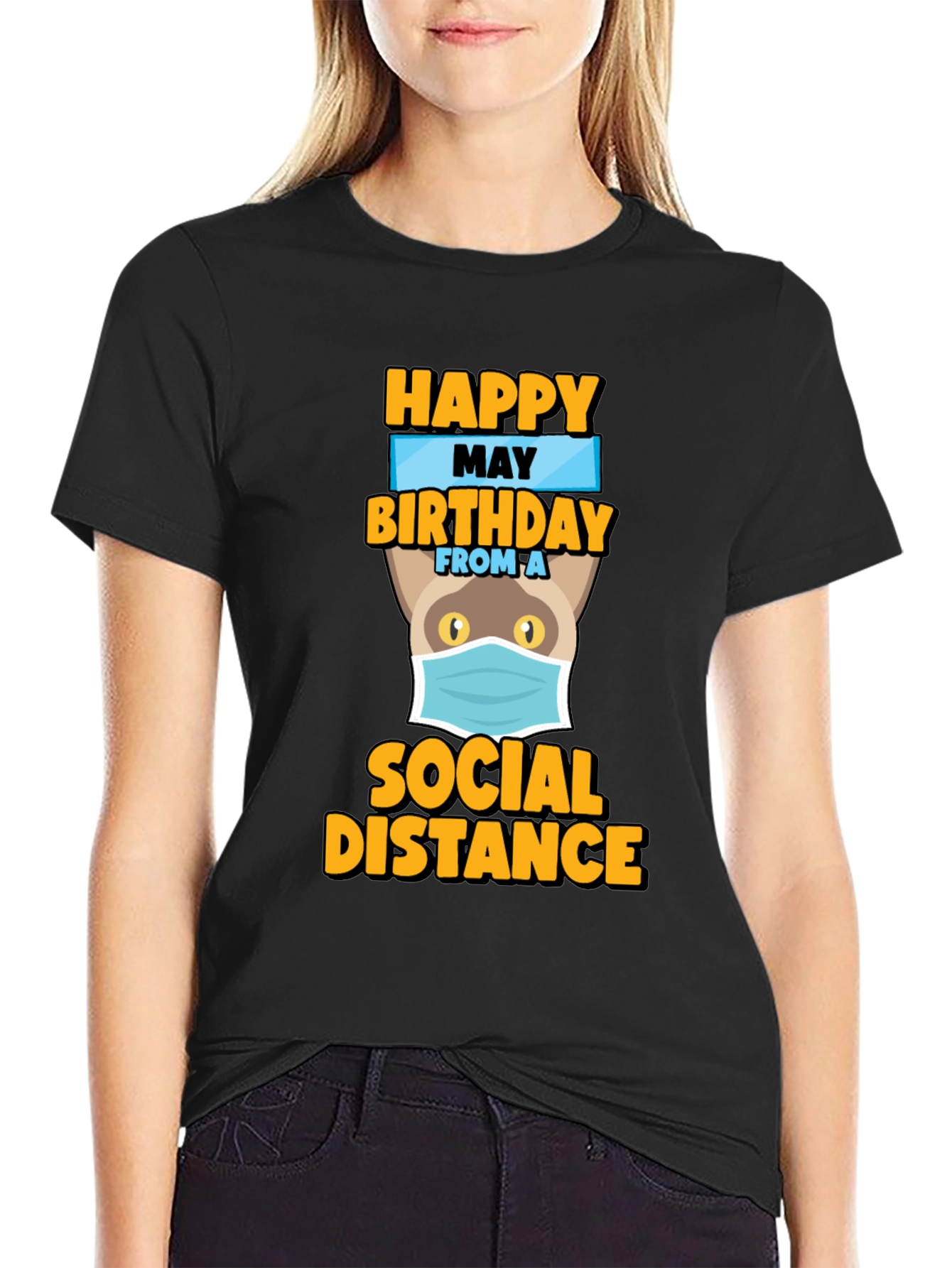 Happy May Birthday Social Distance Cat T-Shirt