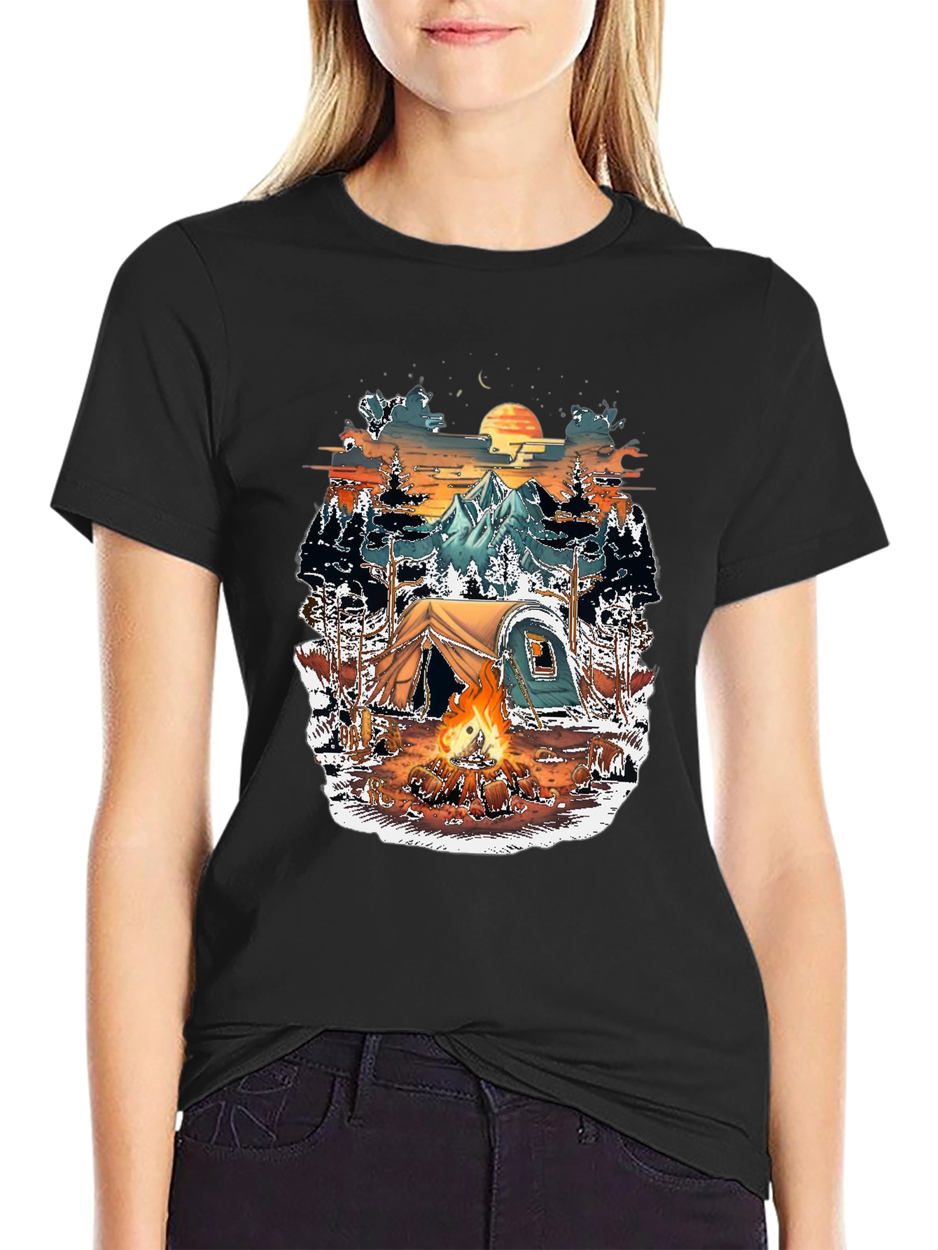 Camping Adventure Graphic Tee - Black