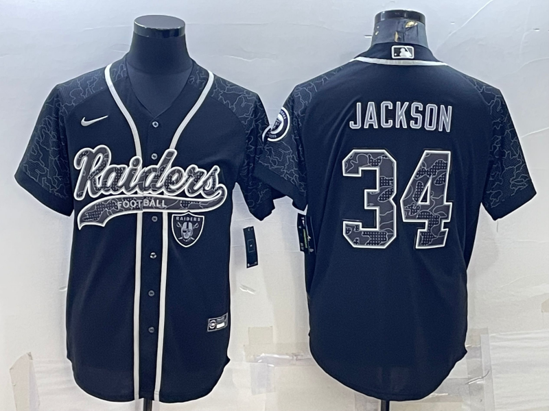Men's Las Vegas Raiders Bo Jackson #34 Black RFLCTV Limited Jerseys Joint Edition