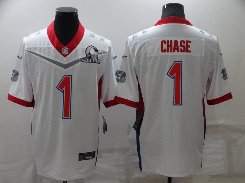 Men's Cincinnati Bengals Ja'Marr Chase #1 White ALL STAR Game Jerseys