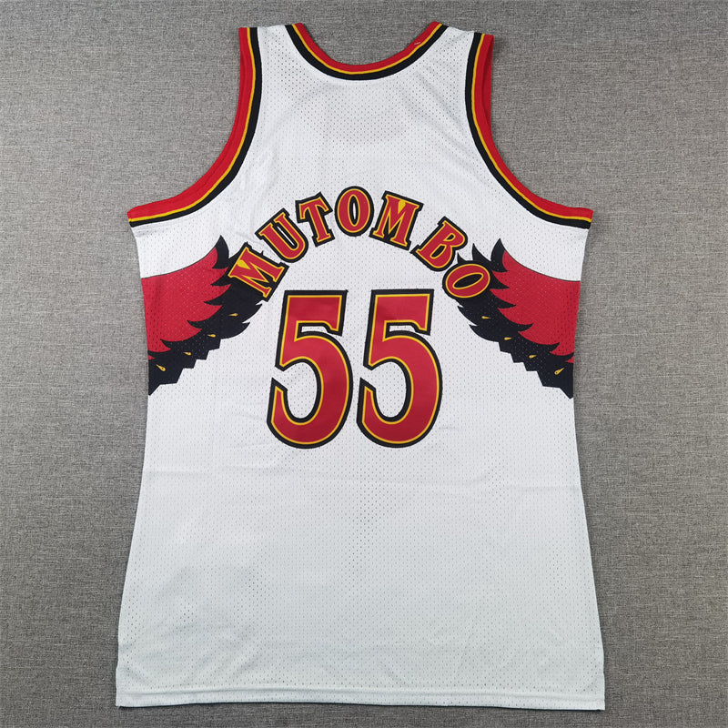 Men's Atlanta Hawks Dikembe Mutombo #55 White 1996-97 Hardwood Classics Swingman Jerseys