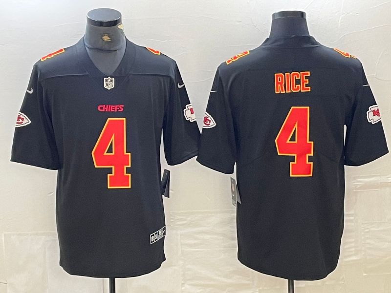 Men's Kansas City Chiefs Rashee Rice #4 Black Fashion Game Jerseys