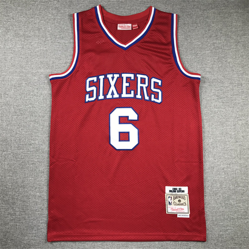 Men's Philadelphia 76ers Julius Erving #6 Red Hardwood Classics Swingman Jerseys