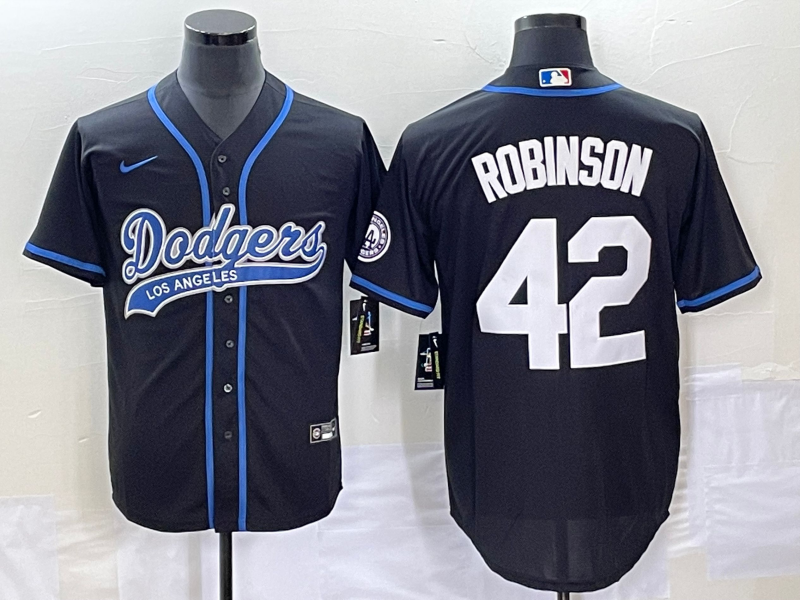 Men's Los Angeles Dodgers Jackie Robinson #42 Black Player Jerseys Joint Edition