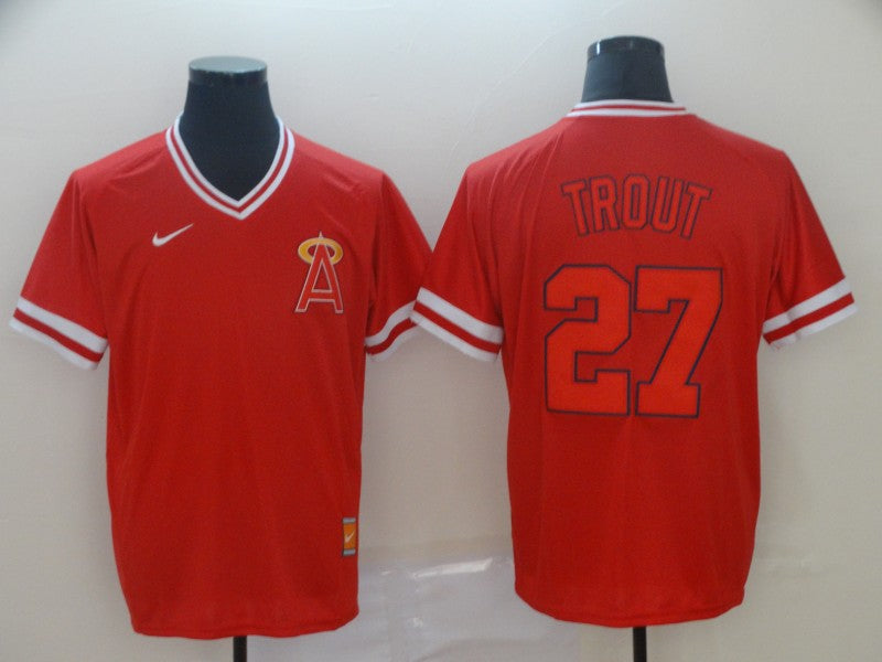 Men's Los Angeles Angels Mike Trout #27 Red Printed Baseball Jerseys