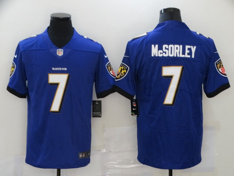 Men's Baltimore Ravens Trace McSorley #7 Purple Game Player Jerseys