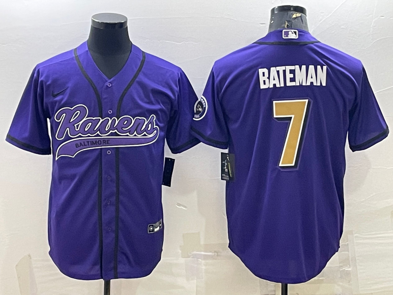 Men's Baltimore Ravens Rashod Bateman #7 Purple Player Jerseys Joint Edition