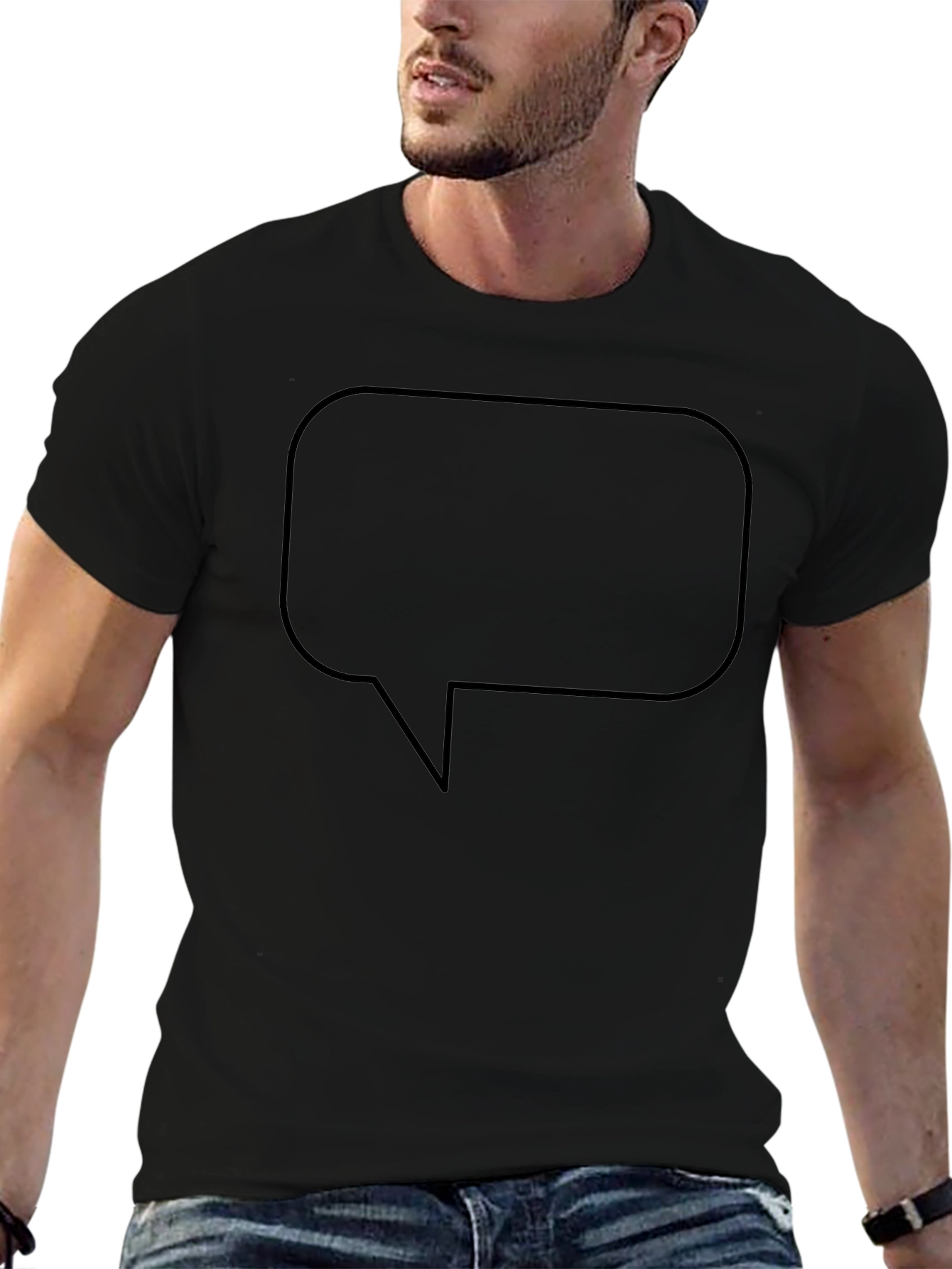 Mens Black T-Shirt with Speech Bubble Graphic