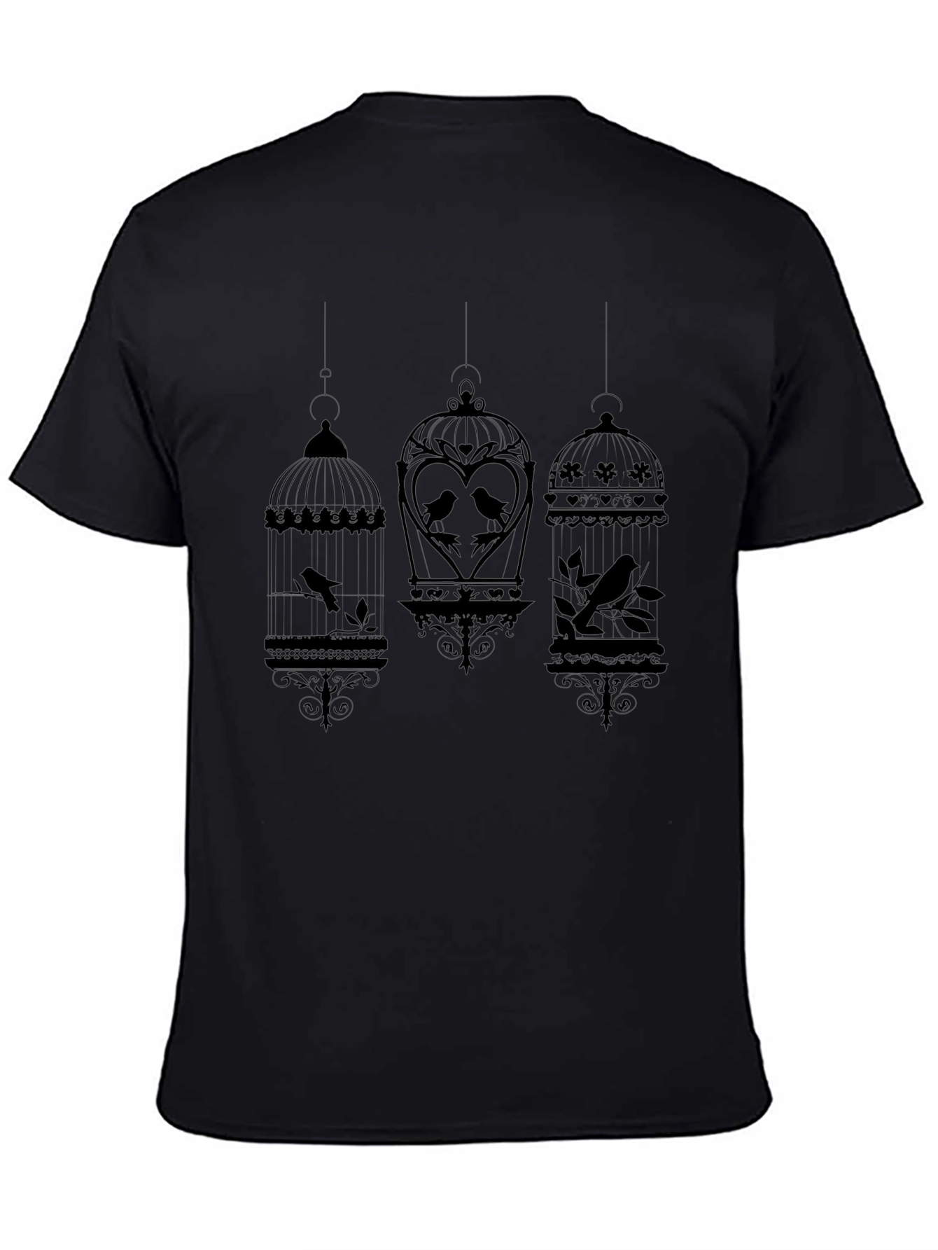 Birdcage Graphic Print T-Shirt - Black