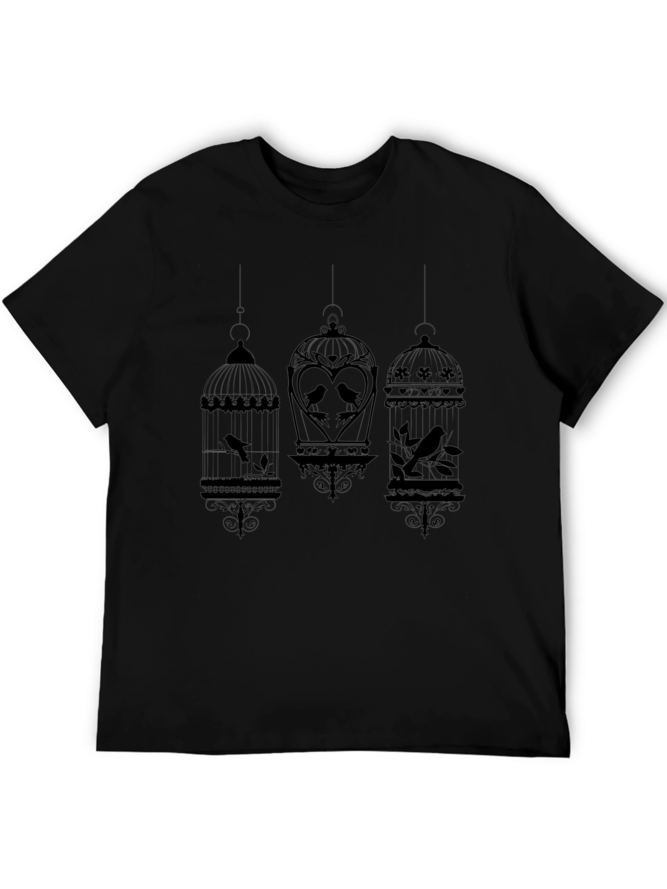 Birdcage Graphic Print T-Shirt - Black
