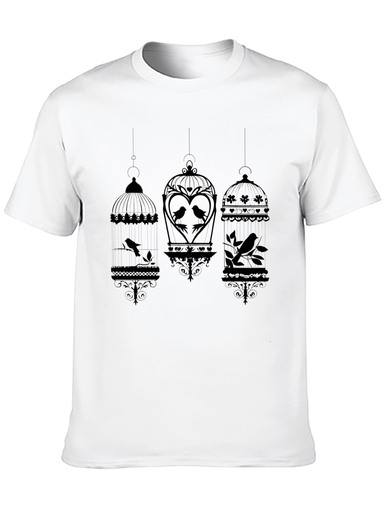Birdcage Graphic Print T-Shirt - Black