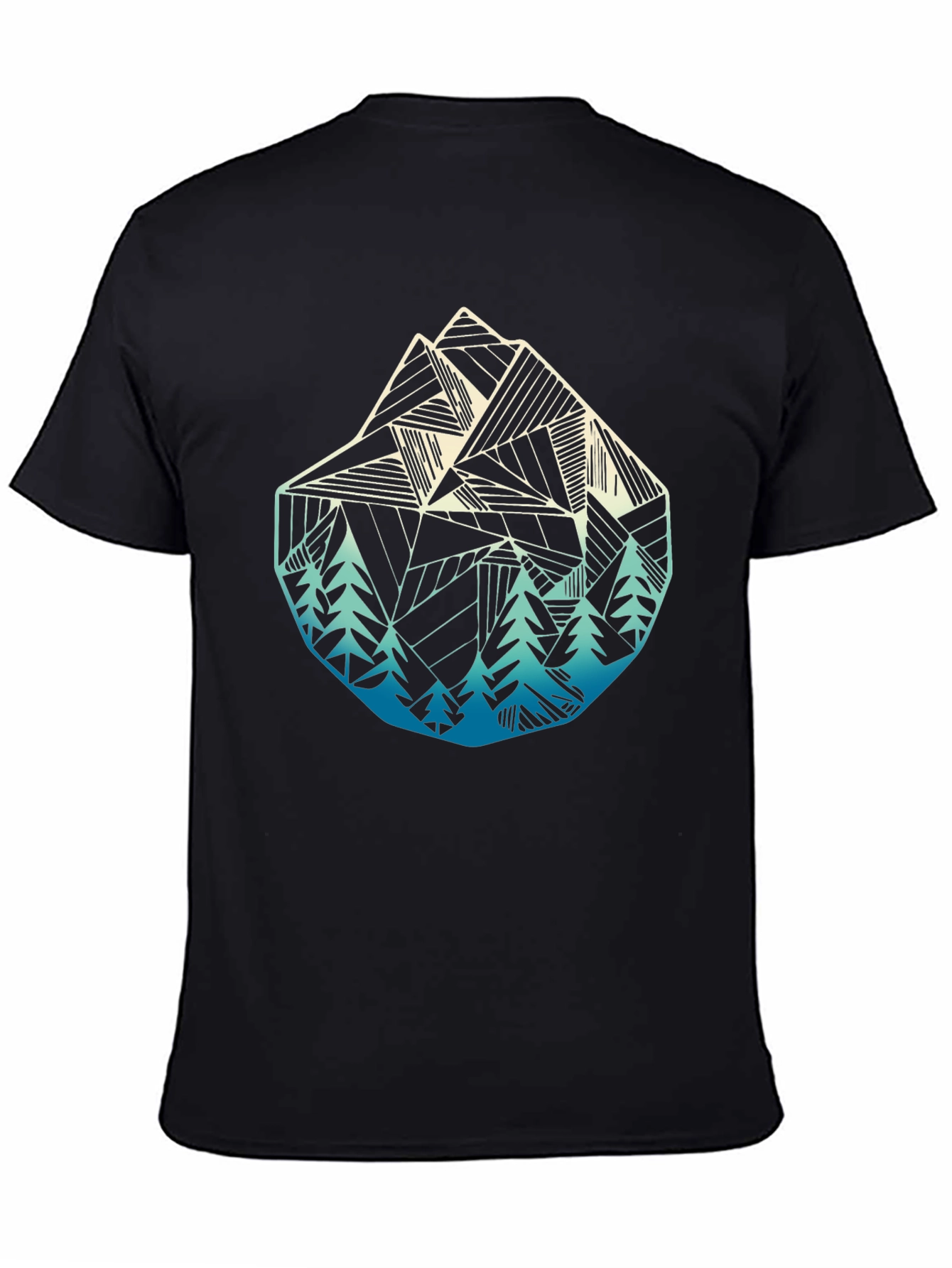 Geometric Mountain & Trees Graphic Tee - Black