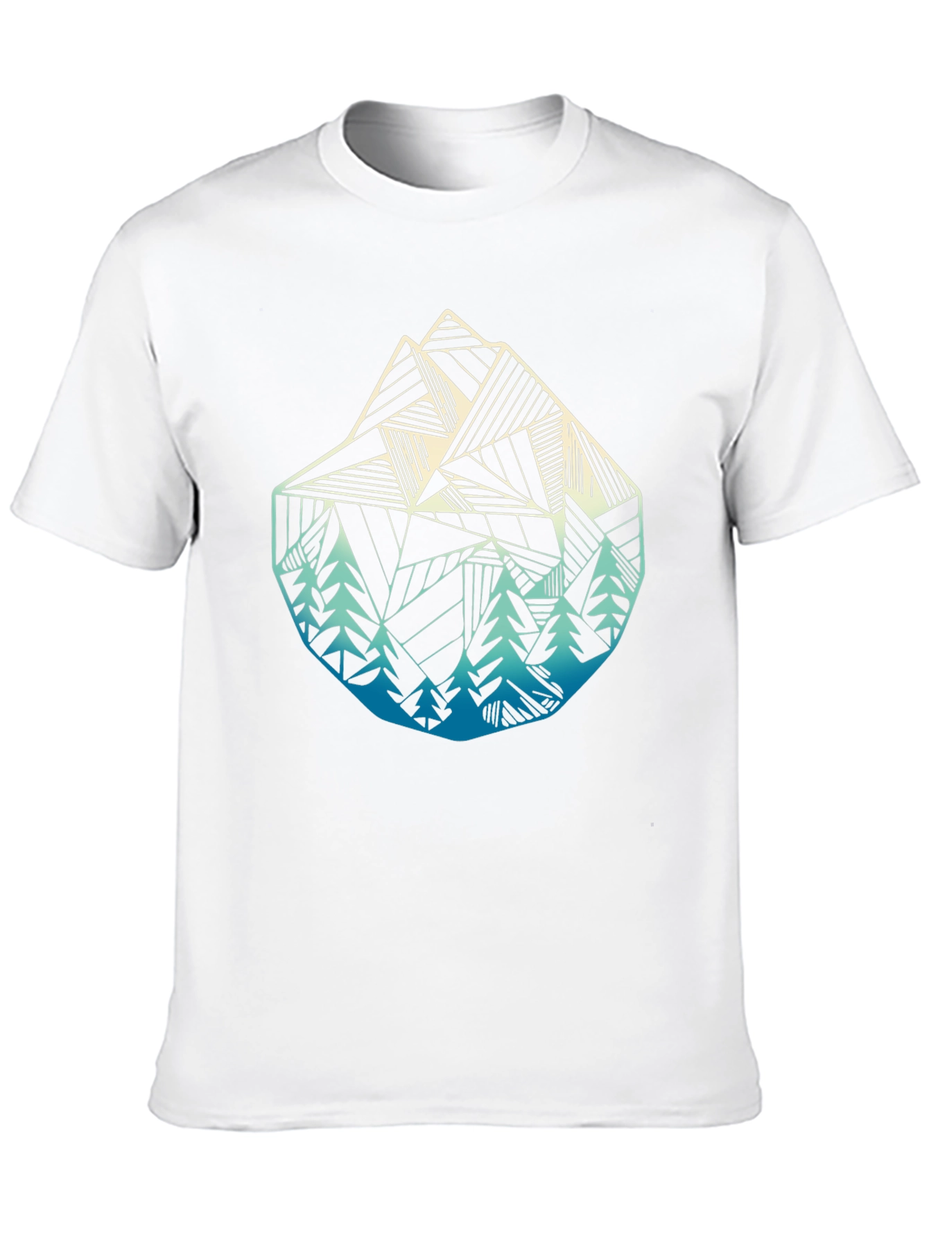 Geometric Mountain & Trees Graphic Tee - Black