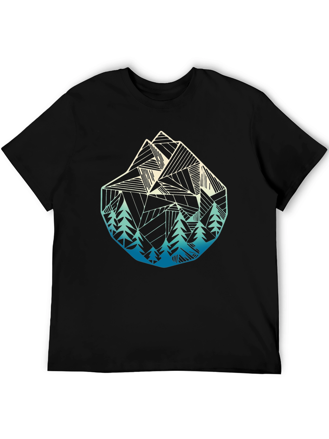 Geometric Mountain & Trees Graphic Tee - Black