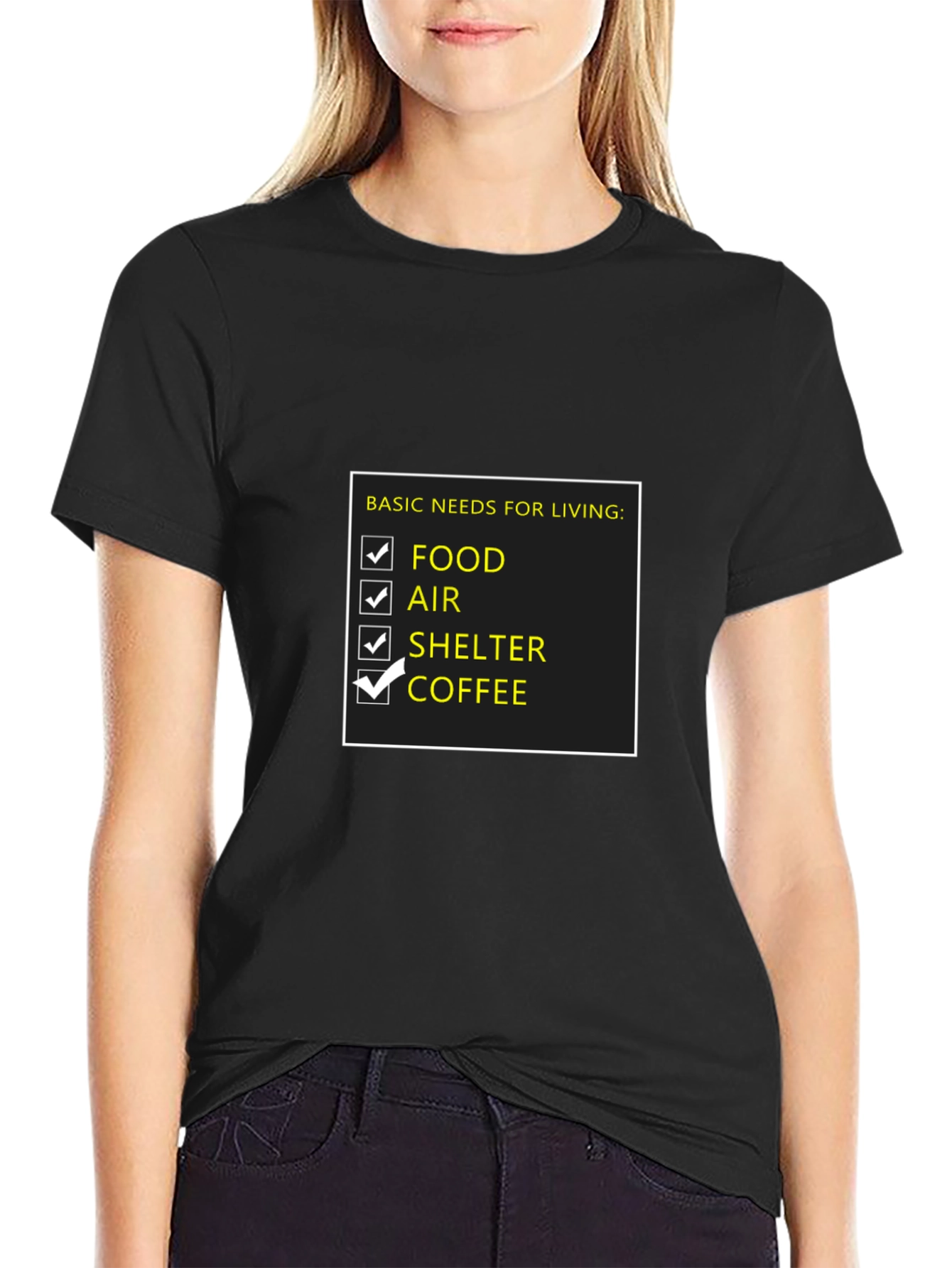 Basic Needs T-Shirt: Food Air Shelter Coffee