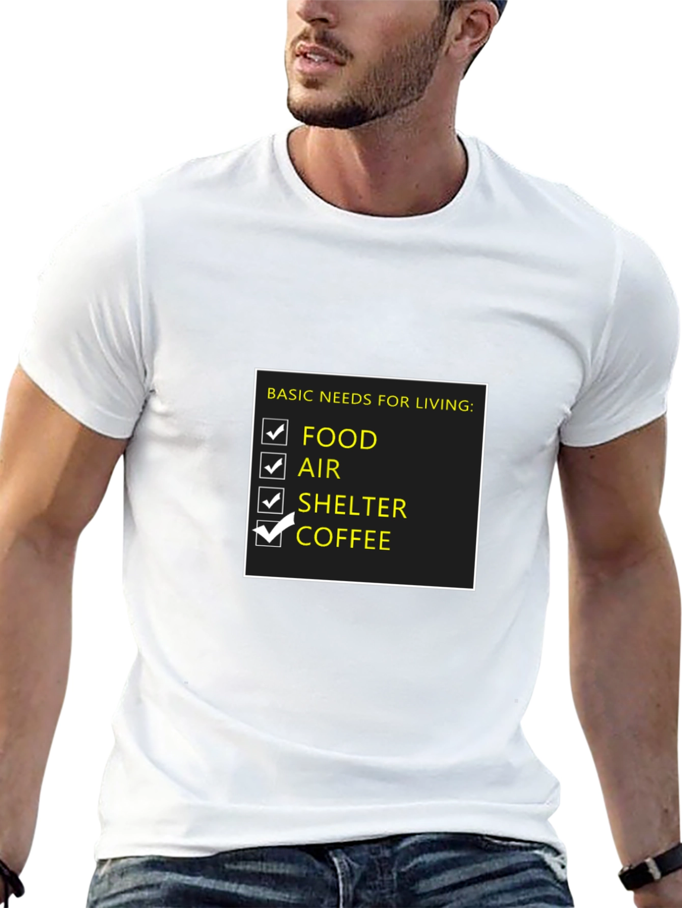 Basic Needs T-Shirt: Food Air Shelter Coffee