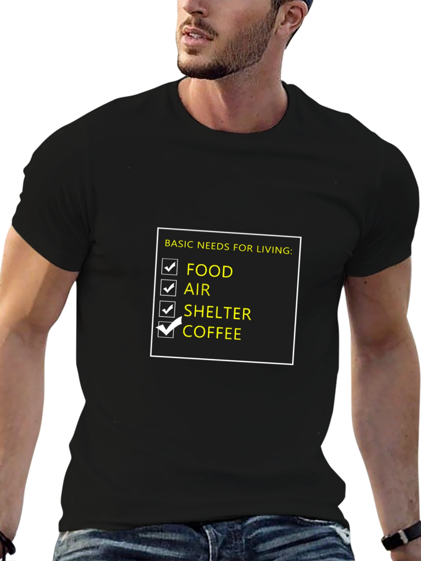 Basic Needs T-Shirt: Food Air Shelter Coffee