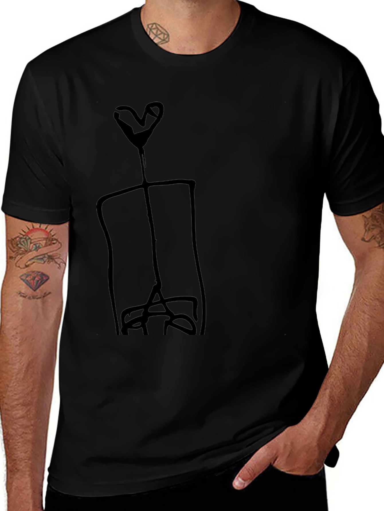 Abstract Heart Figure Graphic Black T-Shirt