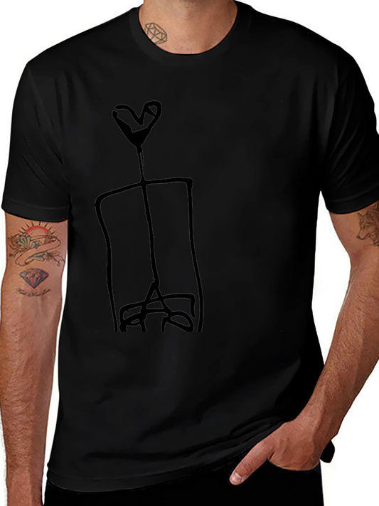 Abstract Heart Figure Graphic Black T-Shirt
