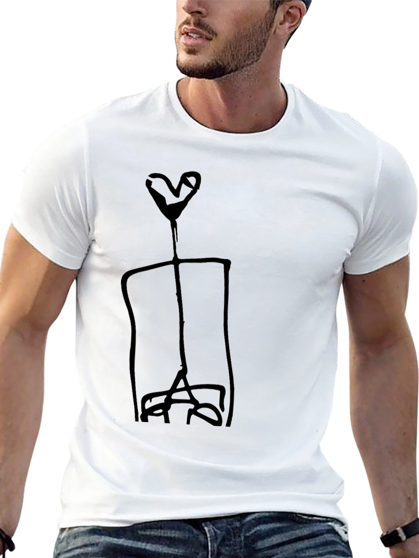 Abstract Heart Figure Graphic Black T-Shirt