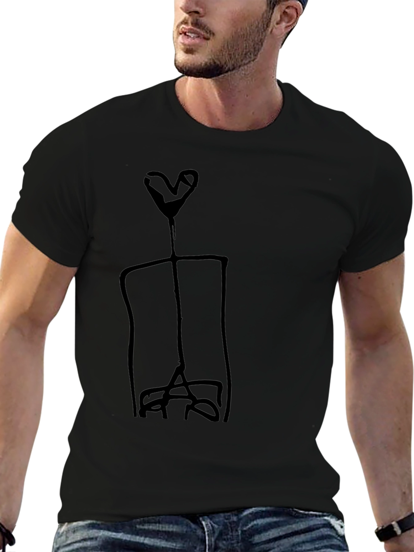Abstract Heart Figure Graphic Black T-Shirt