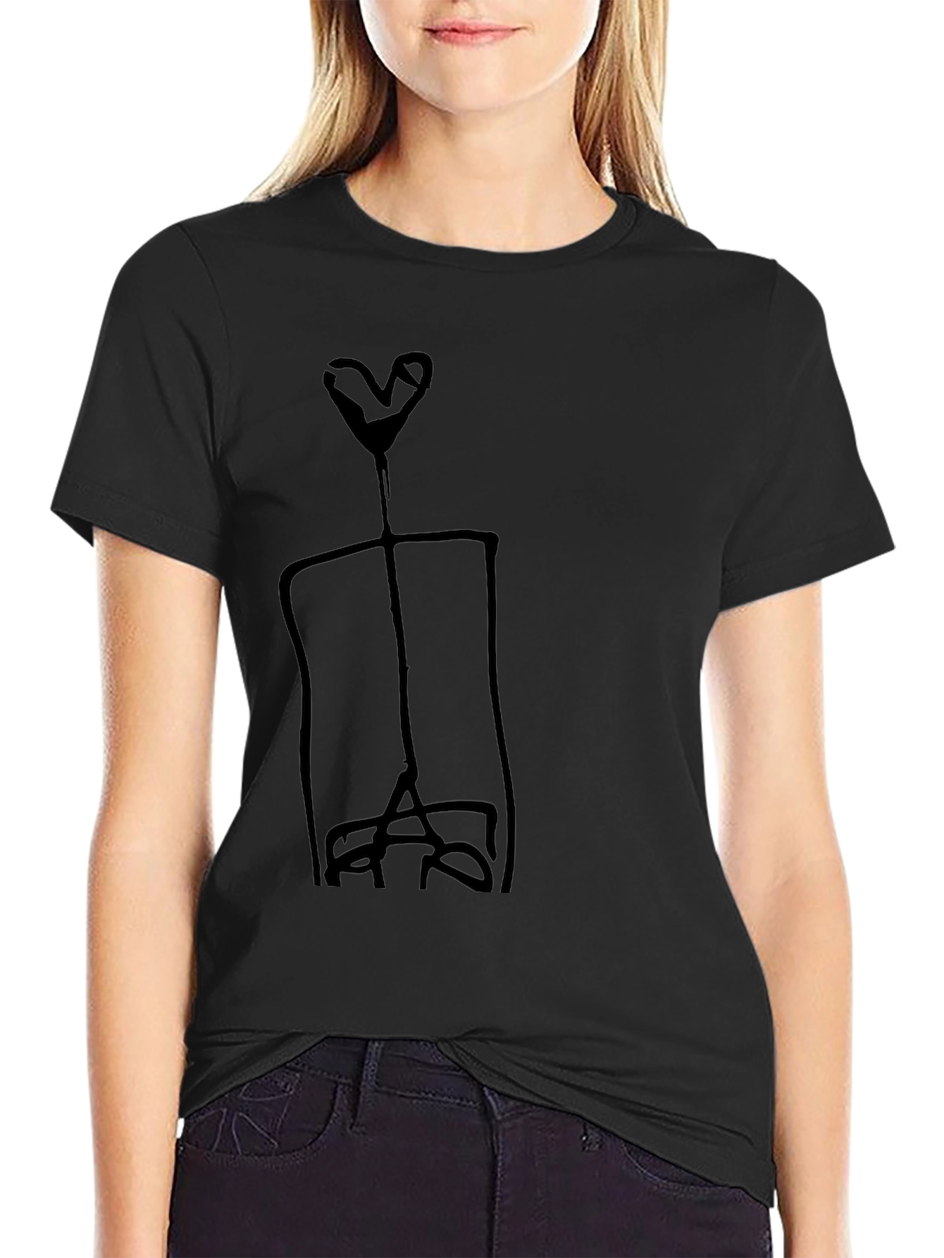 Abstract Heart Figure Graphic Black T-Shirt