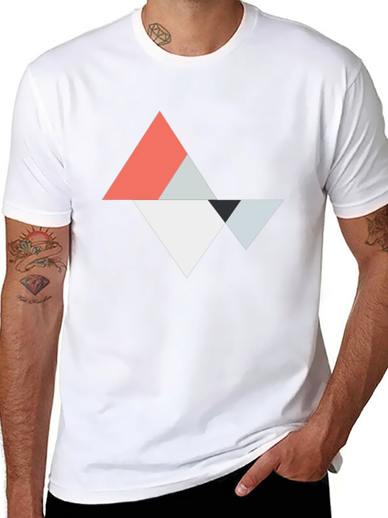 Geometric Triangle Graphic Tee - Modern Casual Top