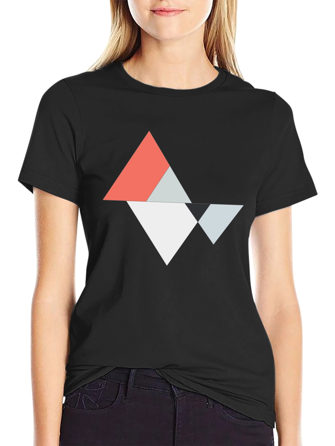 Geometric Triangle Graphic Tee - Modern Casual Top