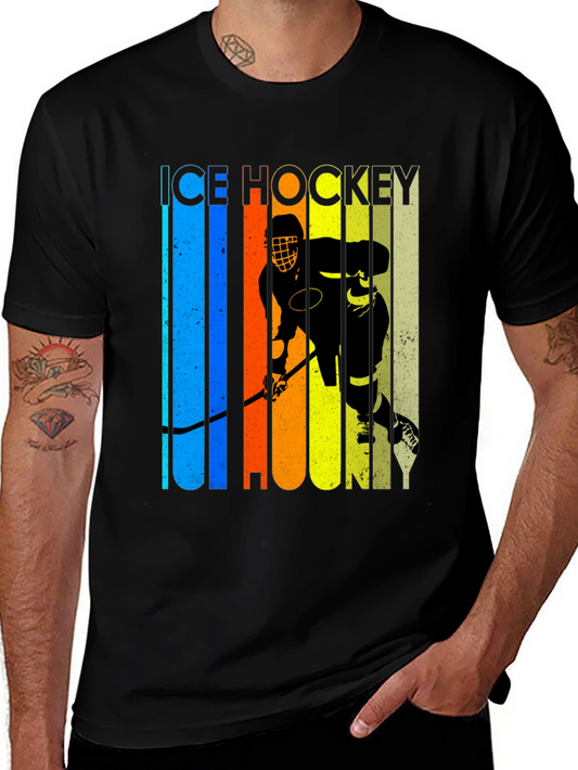 Ice Hockey Graphic T-Shirt - Vintage Style Black Tee