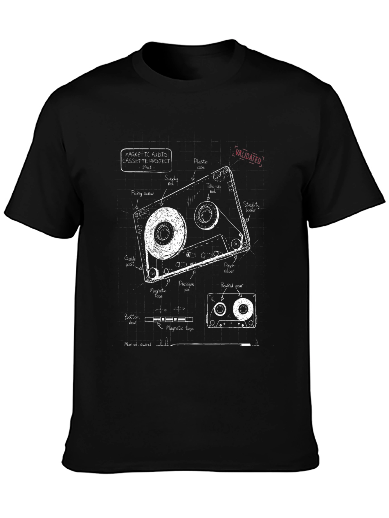 Retro Cassette Tape Schematic T-Shirt