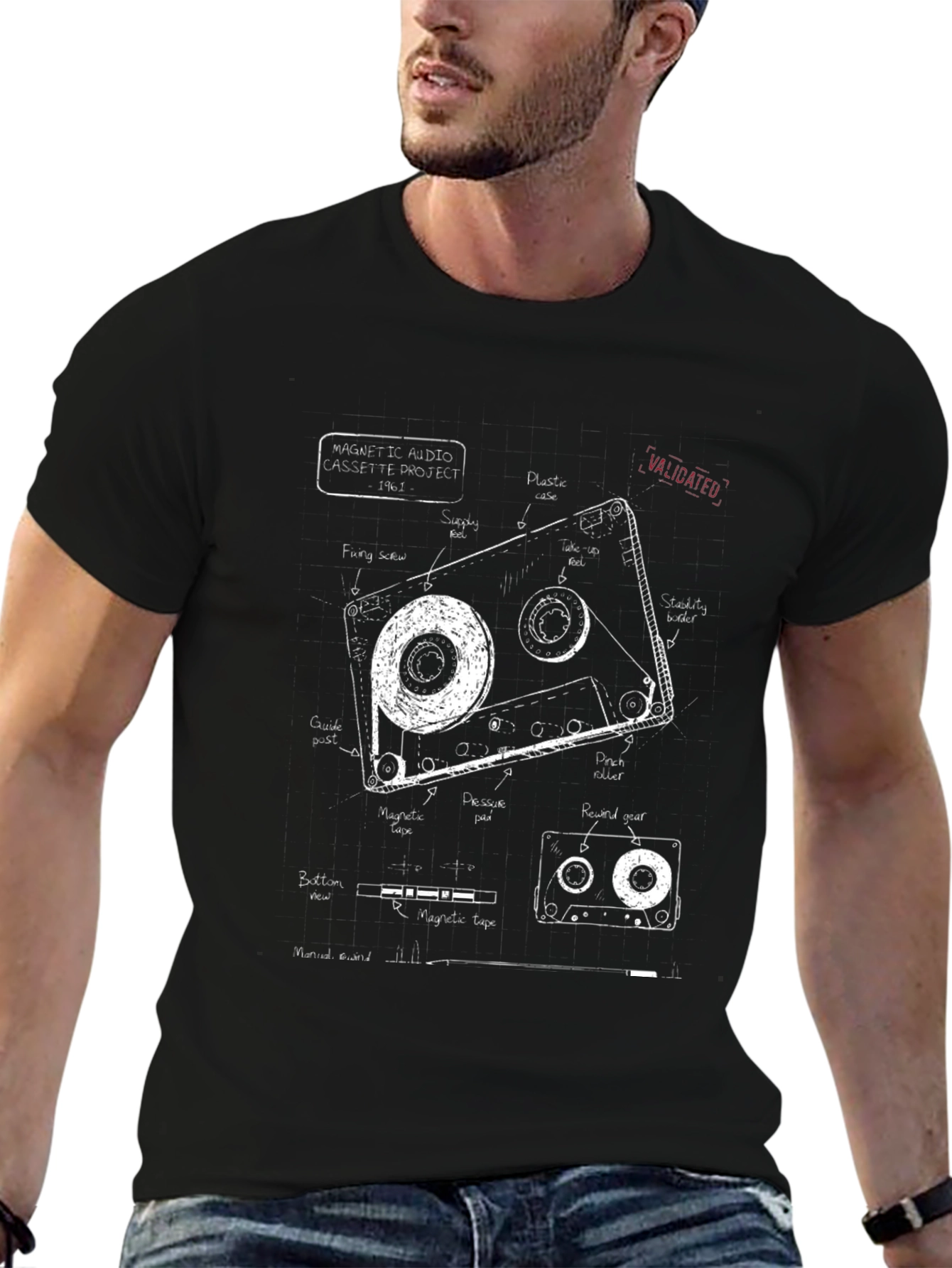 Retro Cassette Tape Schematic T-Shirt