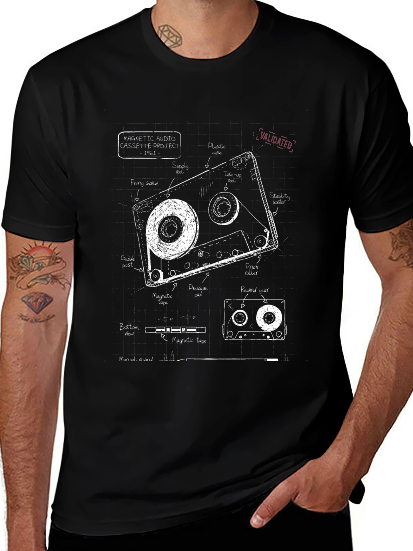 Retro Cassette Tape Schematic T-Shirt