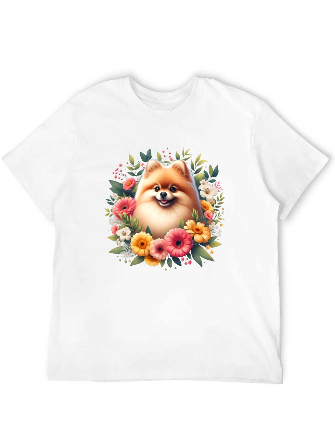 Dog and Floral Graphic Black T-Shirt