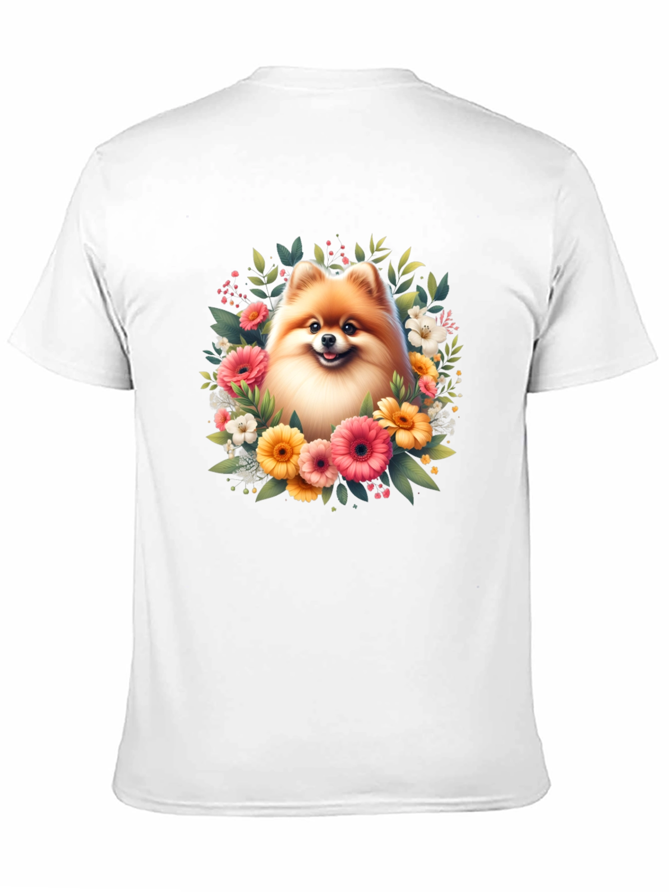 Dog and Floral Graphic Black T-Shirt
